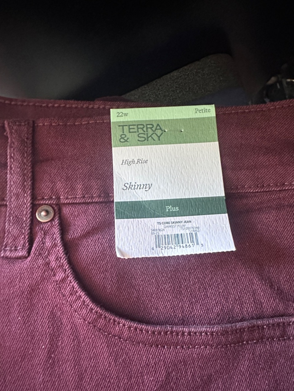 Terra & Sky Skinny High-Rise Jeans in Burgundy